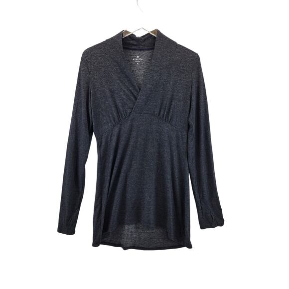 Athleta Long Sleeve Tunic Top Charcoal Gray Shimmer Surplice Neckline Size Small - Picture 1 of 8